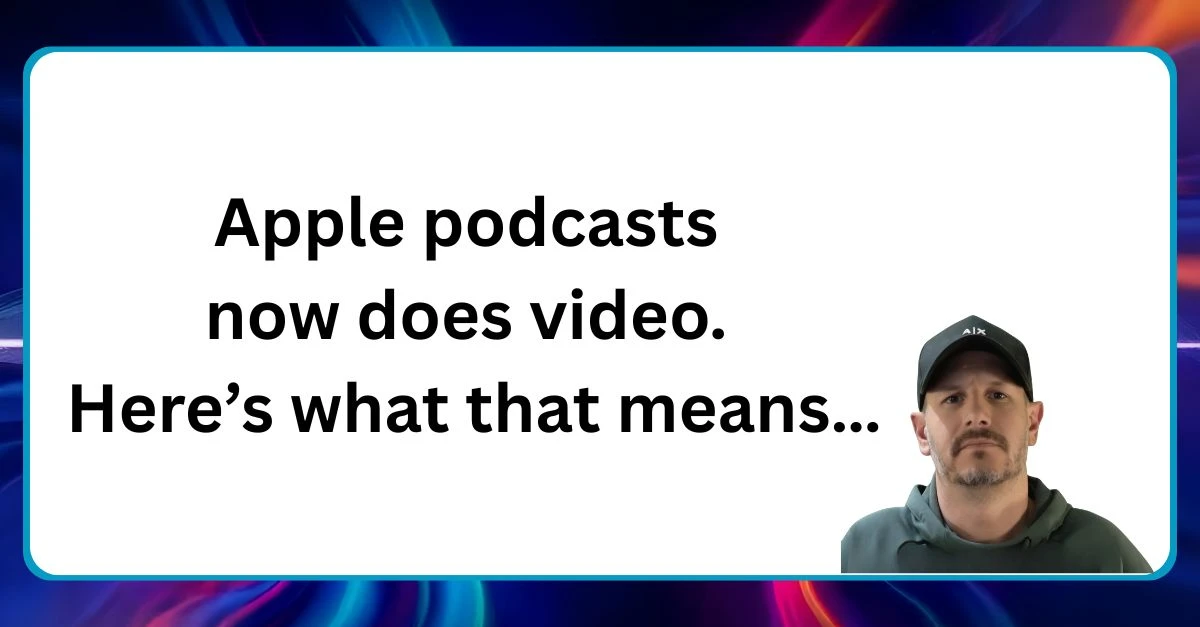 Neal Veglio headshot with text reading Apple Podcasts now does video here's what that means
